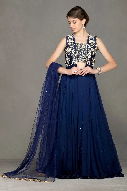 Navy Cape Zari Lehenga Button-front unclassified skirts