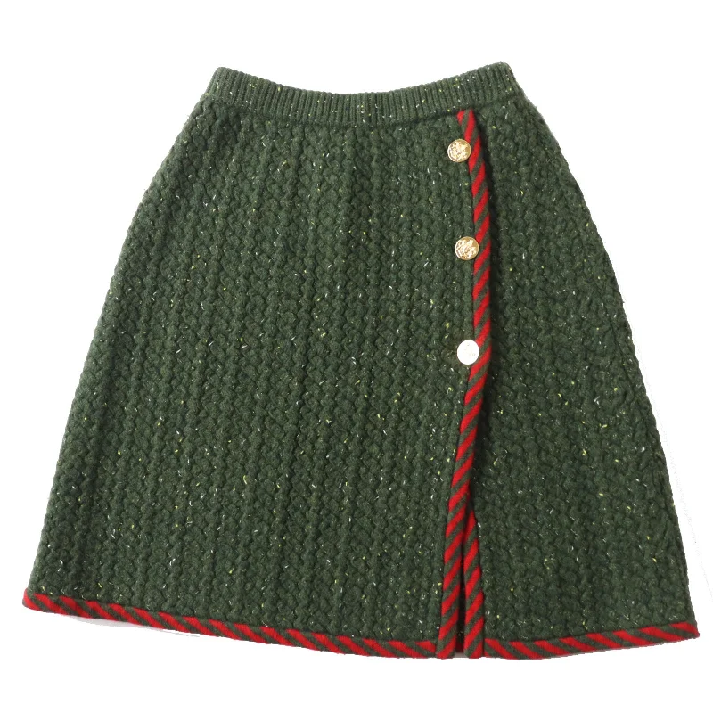 Gucci Wool Cotton Cable Knit Skirt Green Red S Low-rise unclassified skirts