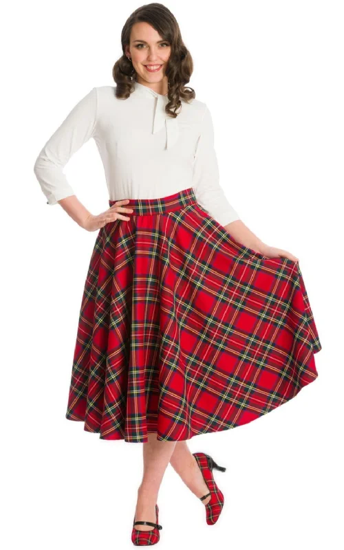 Holiday Party Plaid Swing Skirt in Red Velvet unclassified skirts