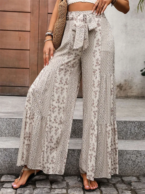 New high-waisted wide-leg trousers with stitching ethnic style casual wide-leg trousers Cocktail unclassified skirts