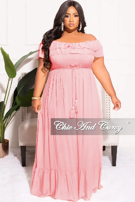 Final Sale Plus Size Off the Shoulder Ruffle Maxi Dress in Mauve PrettyLittleThing maxi dresses