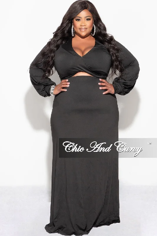 Final Sale Plus Size Faux Wrap Cut Out Maxi Dress in Black High-end maxi dresses