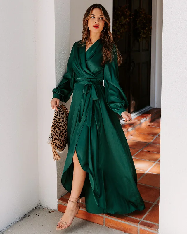 Always Memorable Satin Maxi Dress - Emerald Fall maxi dresses