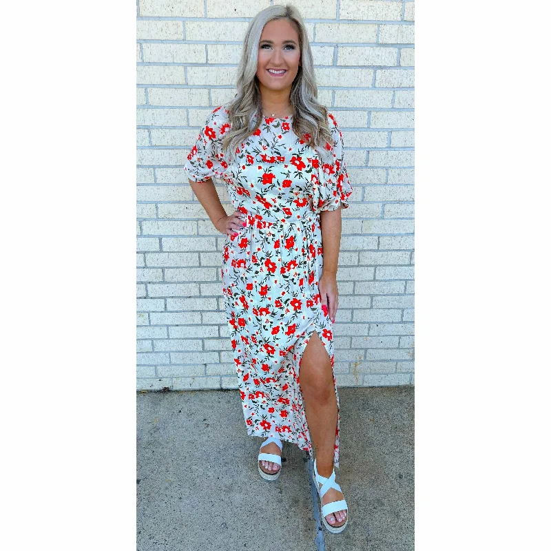 Catelyn Taupe/Red Floral Maxi Dress Casual maxi dresses