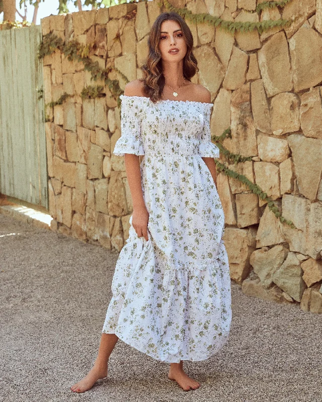 Dasha Cotton Floral Off The Shoulder Maxi Dress - Sage - FINAL SALE Wrap maxi dresses