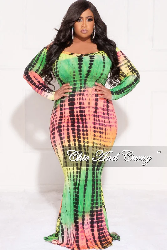 Final Sale Plus Size Bodycon Maxi Dress in Green Tie Dye Print Best maxi dresses for curvy figures