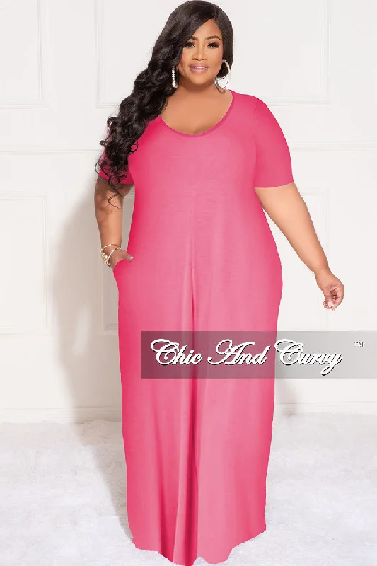 Final Sale Plus Size Short Sleeve Maxi Pocket Dress in Fuchsia Hot new arrivals in maxi dresses