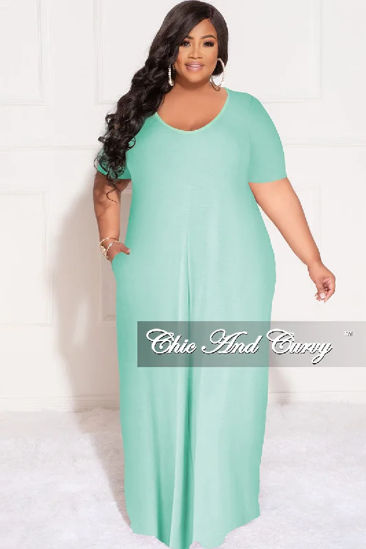 Final Sale Plus Size Short Sleeve Maxi Pocket Dress in Mint Comfortable maxi dresses for everyday wear