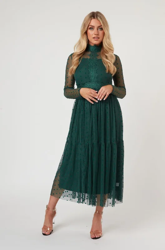 Roman Lola Polka Dot Midi Dress in Green Luxury midi dresses