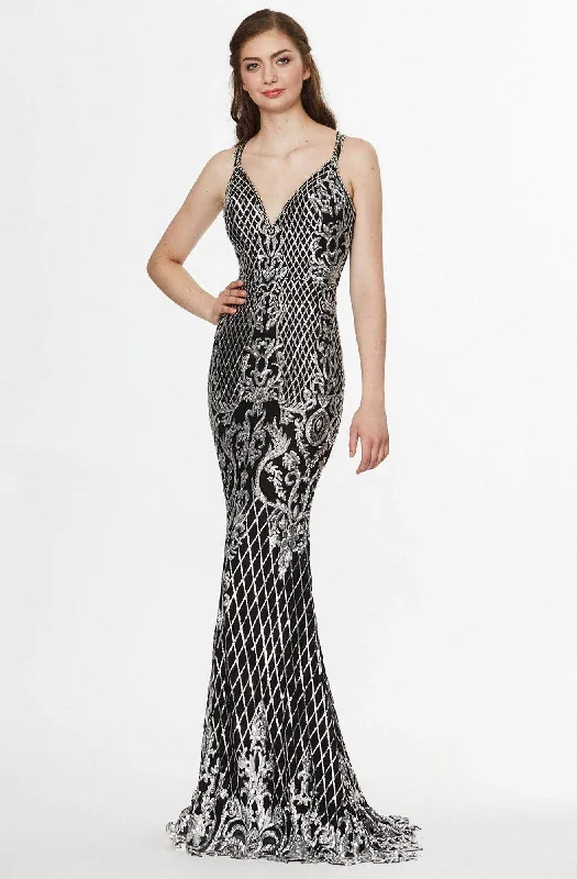 Angela & Alison - 91038 Sequined V-Neck Sheath Evening Gown Wrap party dresses