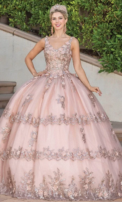 Dancing Queen 1763 - V-Neck Floral Glitter Ballgown Tiered party dresses