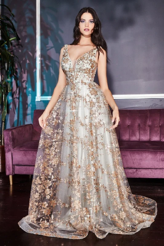 Glitter Print Ball Gown By Cinderella Divine -CB068 Versatile floral dresses for all occasions