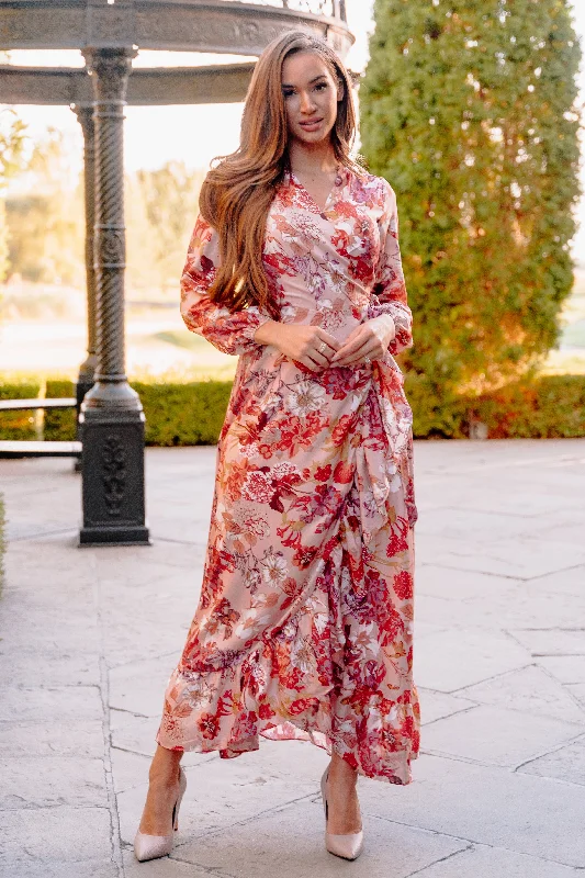 Melanee Red Floral Wrap Dress- DM Exclusive - Nursing Friendly - Maternity Friendly PrettyLittleThing floral dresses