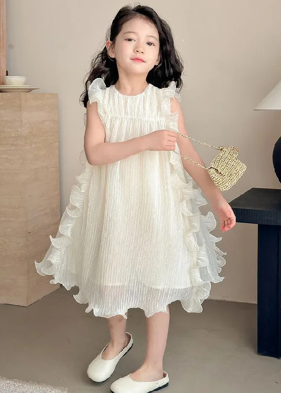 Elegant Beige Ruffled Solid Spandex Girls Dresses Sleeveless TT003 Polka dot unclassified dresses