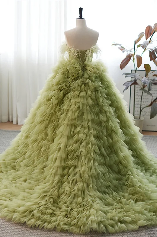 Light Green Strapless Boning Ruffle-Layers Formal Dress with Feathers Sequin unclassified dresses