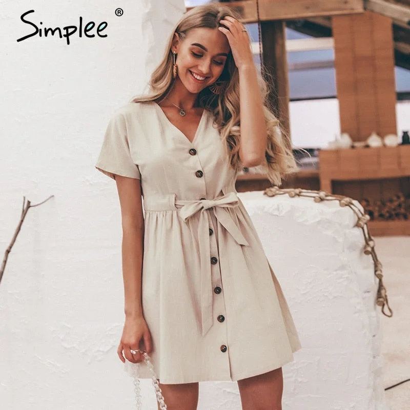 Simplee Vintage button women dress Lounge unclassified dresses