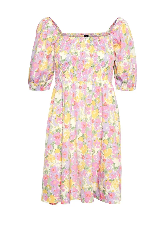 Vero Moda Emma Floral Smock Mini Dress, Pastel Multi Distressed Mini Skirt