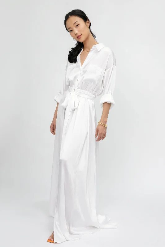 Cammi Long Shirt Dress in White Maxi Skirt Casual