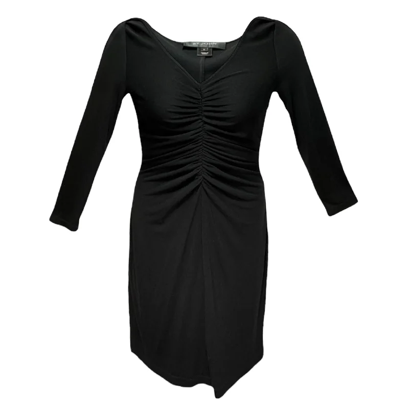 V-Neck Ruched Long Sleeve Dress Luxury Designer By St John Collection In Black, Size: 6 Summer Maxi Skirt