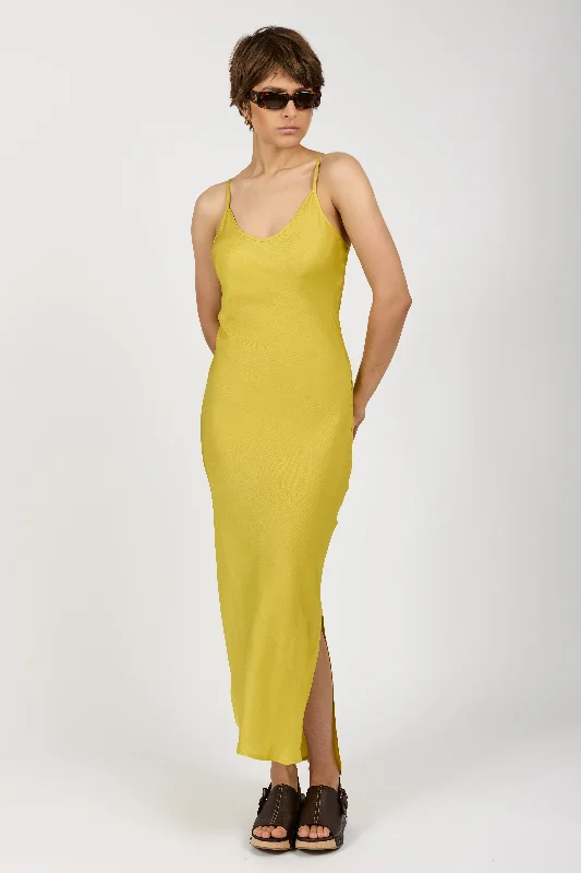 Fitted Maxi Slip Dress in Canary High-Waist Maxi Skirt