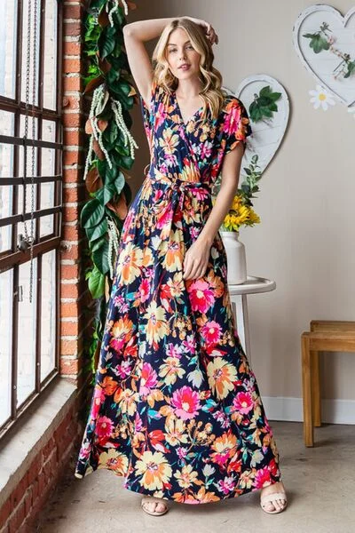 Heimish Full Size Floral Surplice Tie Waist Maxi Dress Summer Floral Maxi