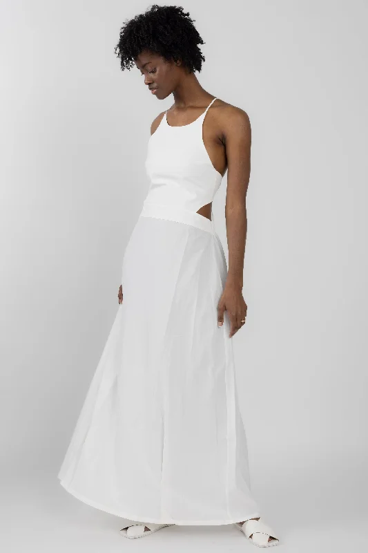 Long Open-Back Dress in White Midi Maxi Skirt