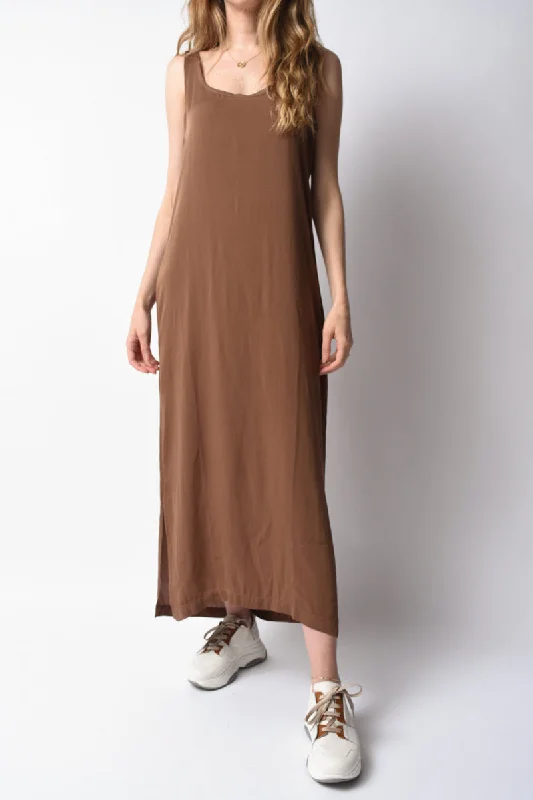 Silk Tank Maxi Dress in Cocoa Cozy Maxi Skirt