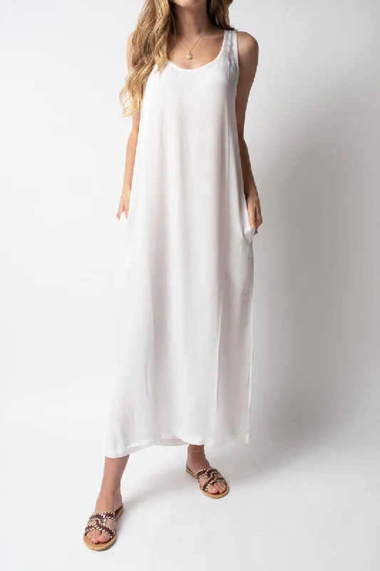 Silk Tank Maxi Dress in White Bohemian Maxi Skirt