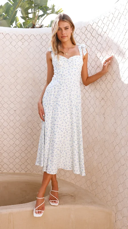 Blakely Midi Dress - Blue Floral Fitted Midi Skirt