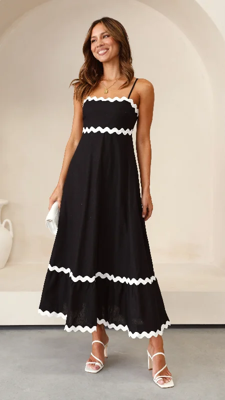 Brodey Midi Dress - Black / White Elegant Midi Dress
