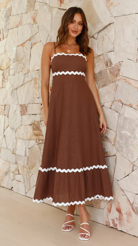 Brodey Midi Dress - Chocolate/White Embroidered Midi Skirt