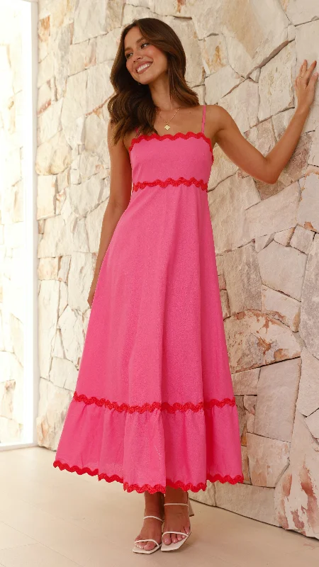 Brodey Midi Dress - Pink / Red Plain Midi Skirt