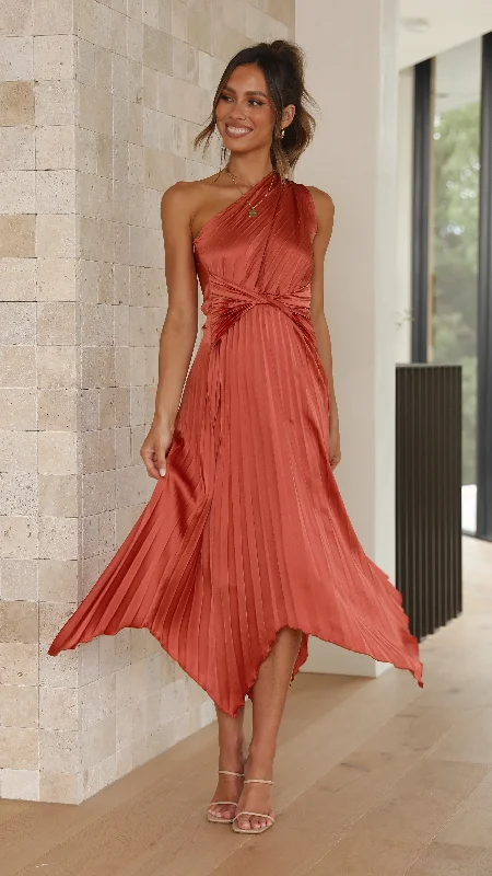 Cali One Shoulder Midi Dress - Copper Boho Midi Skirt