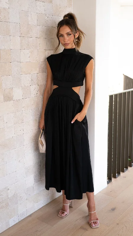 Cindie Midi Dress - Black Button-down Midi Skirt