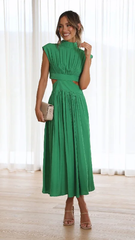 Cindie Midi Dress - Green Midi Skirt Blouse