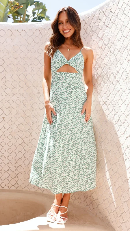 Delilah Midi Dress - Sage Floral Casual Midi Skirt