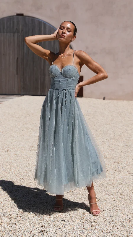 Diana Midi Dress - Sage Pleated Satin Skirt