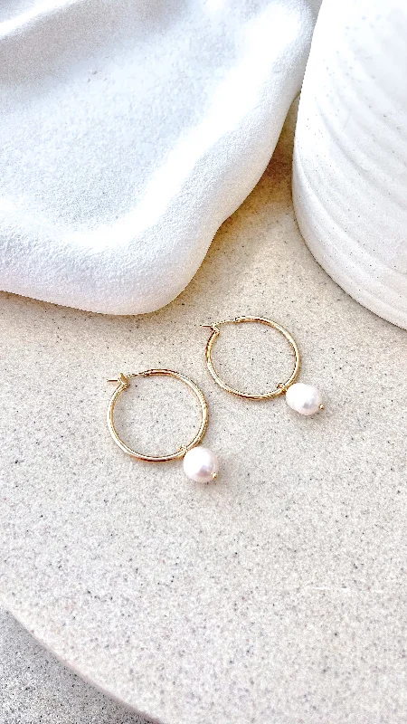 Freshwater Pearl Drop Midi Hoops - Gold Floral A-line Skirt