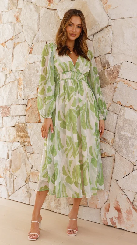 Luana Midi Dress - Green Cozy Midi Dress