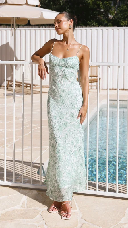 Margie Midi Dress - Green Flower Midi Skirt Chic