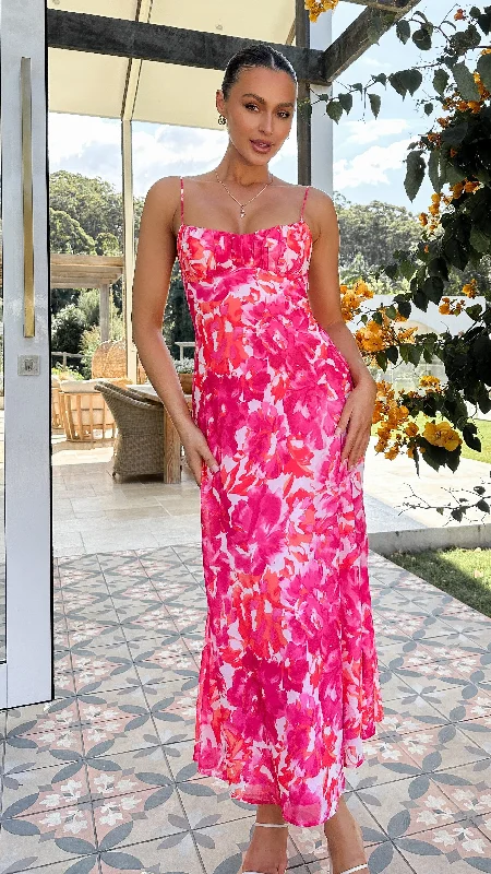Margie Midi Dress - Pink/Red Floral Everyday Midi Skirt