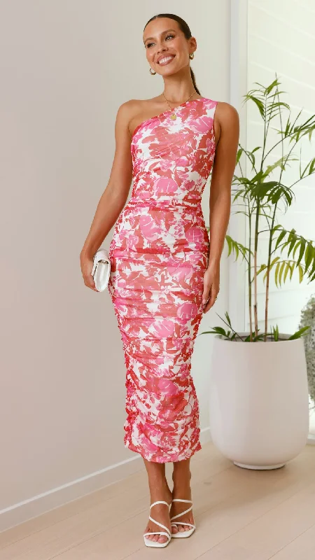 Natalia Midi Dress - Pink Floral Elegant Midi Look