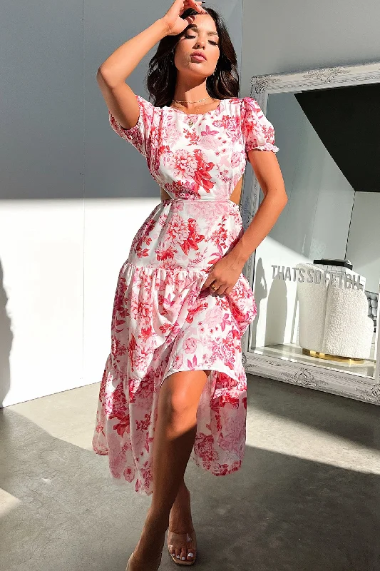 Sakia Midi Dress - Pink Floral Winter Midi Outfit