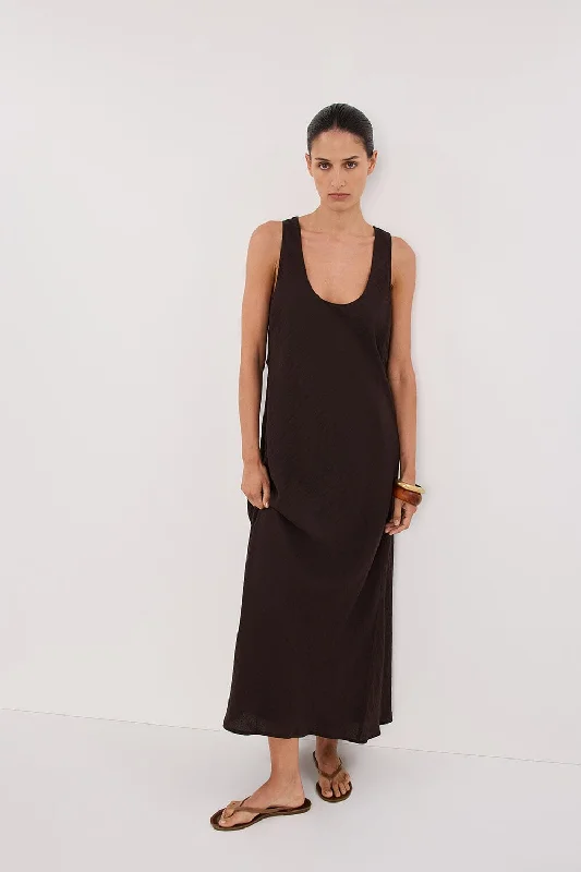 SHILOH BITTER CHOC SCOOP NECK MIDI DRESS - PRE ORDER Skater Midi Skirt