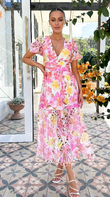 Solana Midi Dress - Pink Floral Sporty Midi Skirt