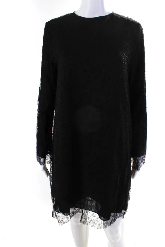 Balenciaga Womens Back Zip Crew Neck Lace Overlay Dress Black Lace Dress Design