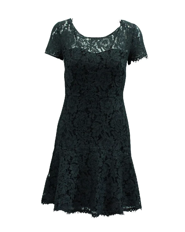 Diane Von Furstenberg Lace Dress in Grey Polyester Lace Dress Deep V