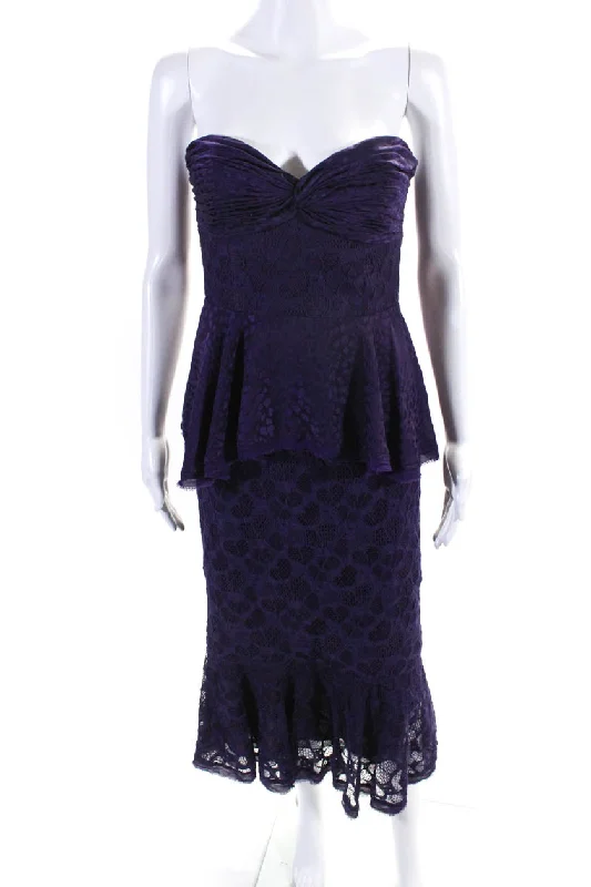 flor et.al Womens Strapless Lace Ashley Dress Purple Ruffled Lace Gown