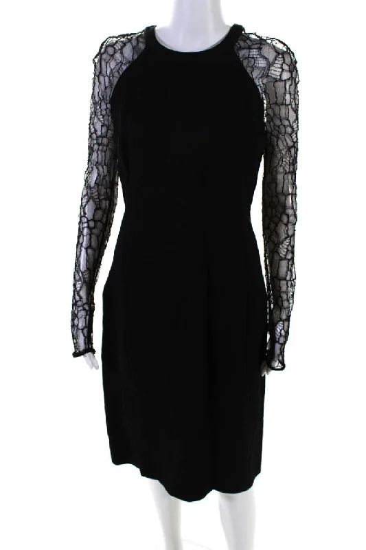 Jason Wu Womens Back Zip Lace Long Sleeve Crew Neck Sheath Dress Black Lace Skater Dress