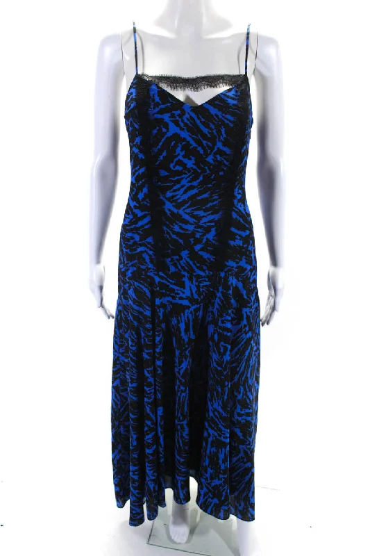 Jason Wu Womens Blue Black Printed Lace Trim Sleeveless Shift Dress Lace Dress Summer